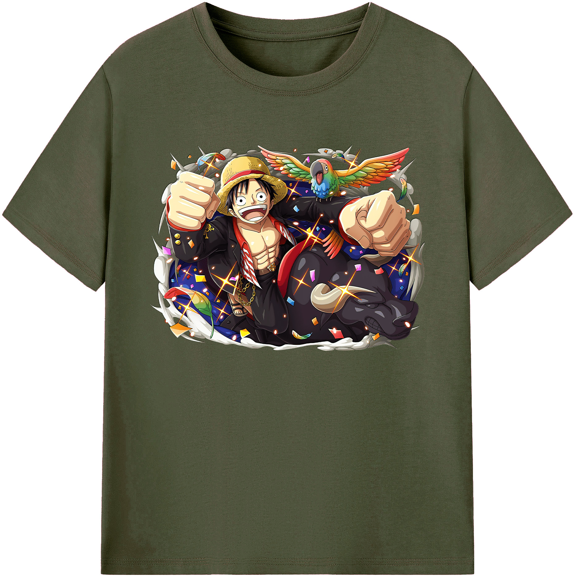 ワンピース モンキー・D・ルフィ ONE PIECE Monkey D. Luffy 綿100％ メンズ半袖Tシャツ｜肌触りやわらか＆通気性